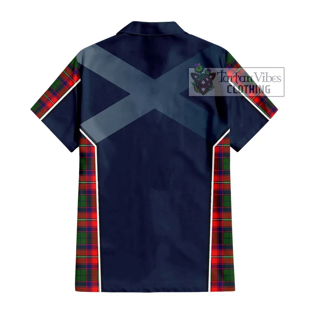 Belsches Tartan Short Sleeve Button Shirt with Family Crest and Lion Rampant Vibes Sport Style