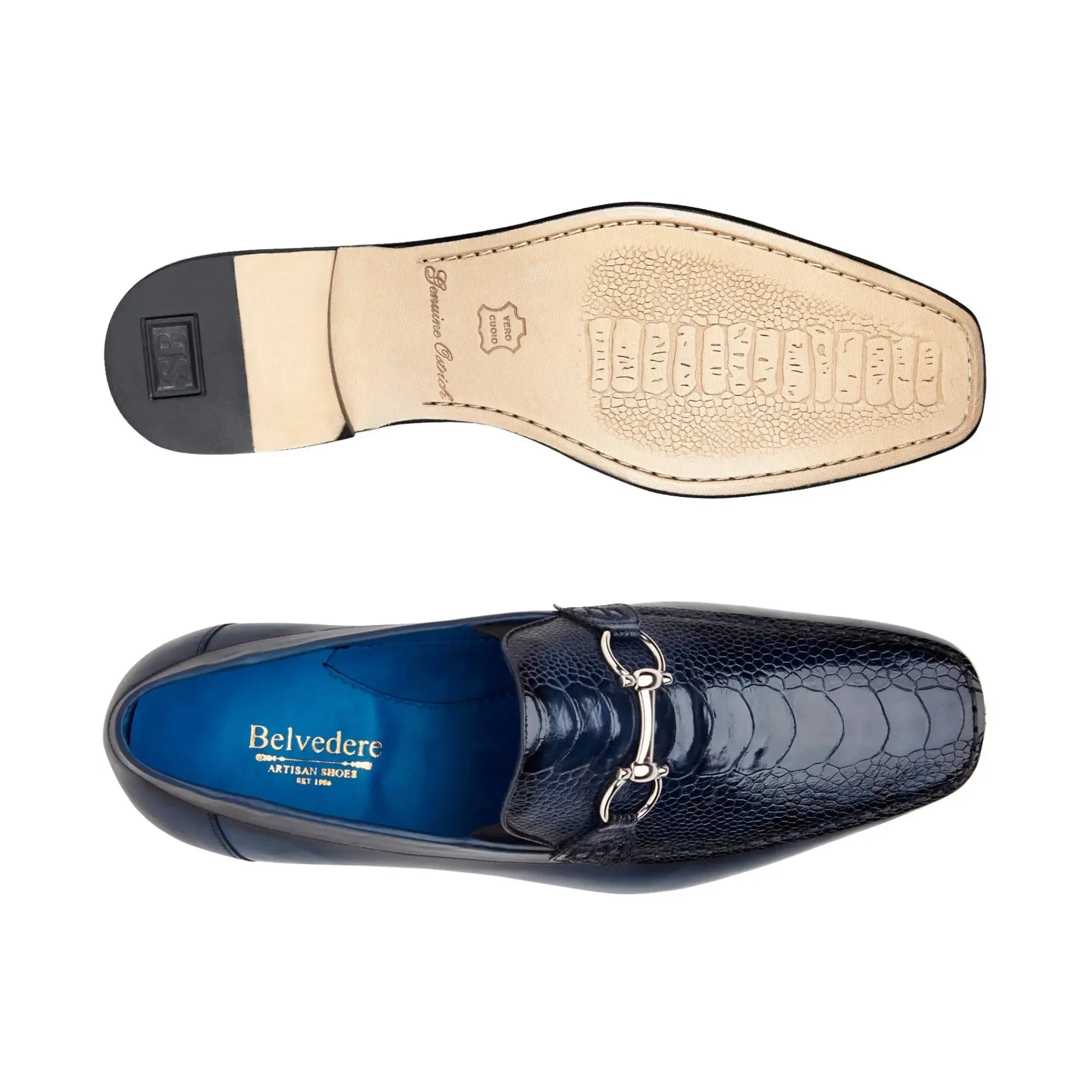 Belvedere Bruno in Navy Genuine Ostrich Leg and Italian Calf Loafers