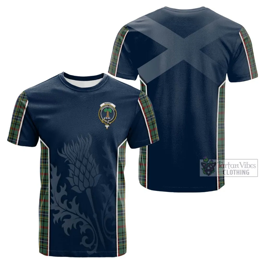 Bisset Tartan Cotton T-shirt with Family Crest and Scottish Thistle Vibes Sport Style