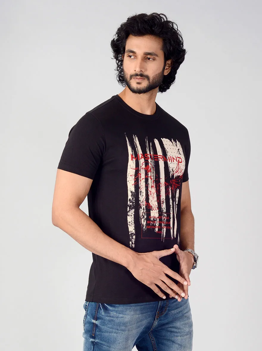 Black Printed Slim Fit T-shirt | Greenfibre