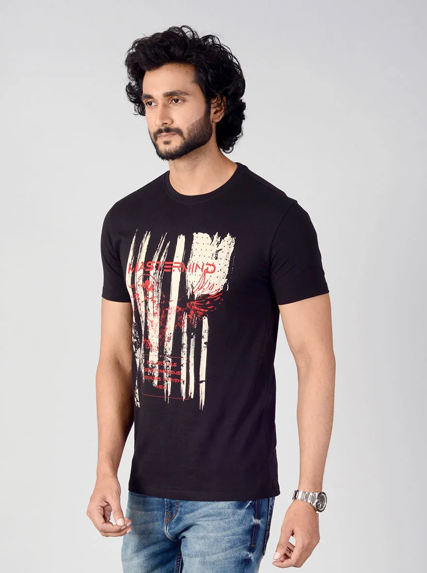 Black Printed Slim Fit T-shirt | Greenfibre