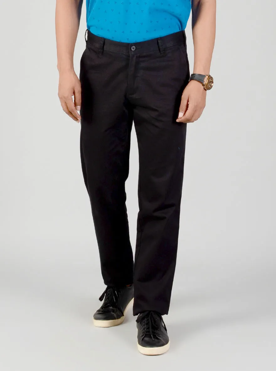 Black Solid Slim Fit Casual Trouser | Greenfibre