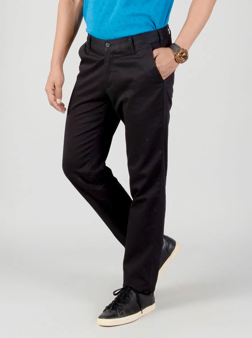 Black Solid Slim Fit Casual Trouser | Greenfibre