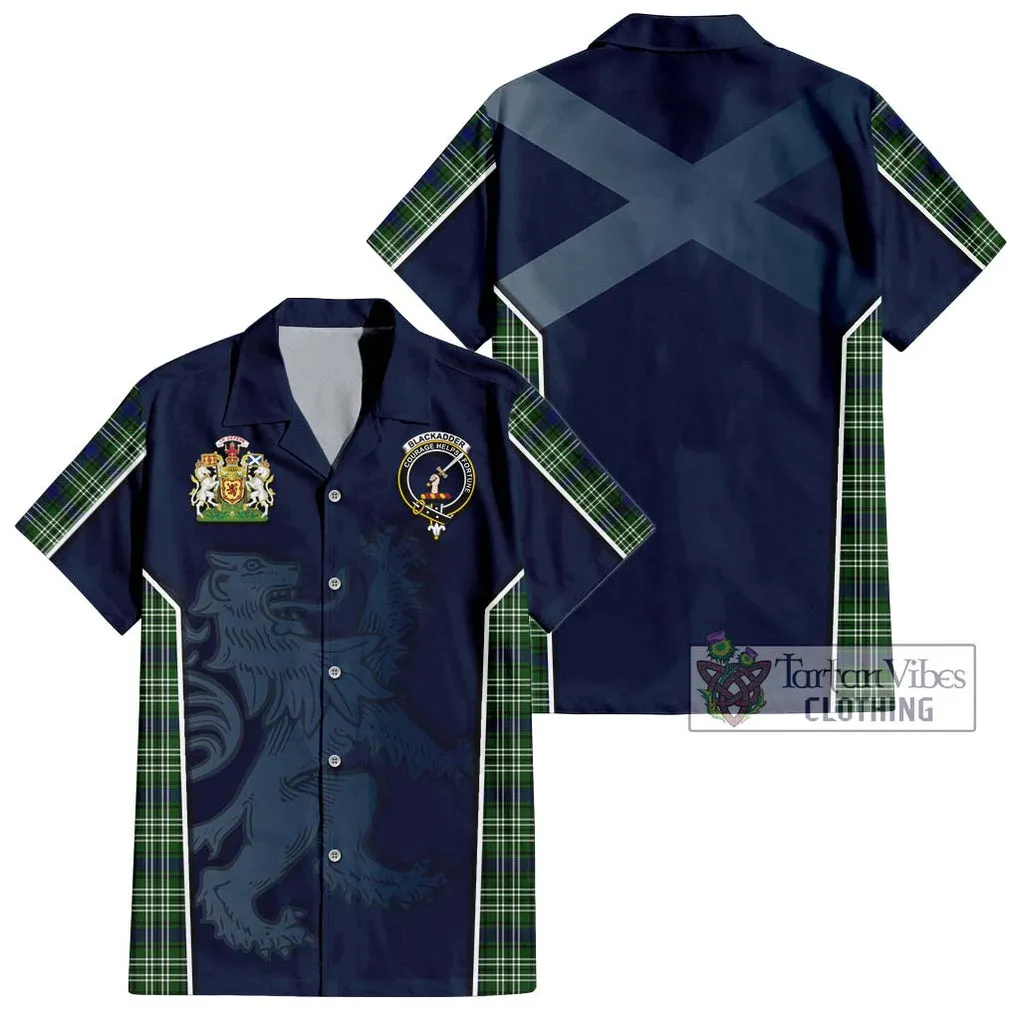 Blackadder Tartan Short Sleeve Button Shirt with Family Crest and Lion Rampant Vibes Sport Style