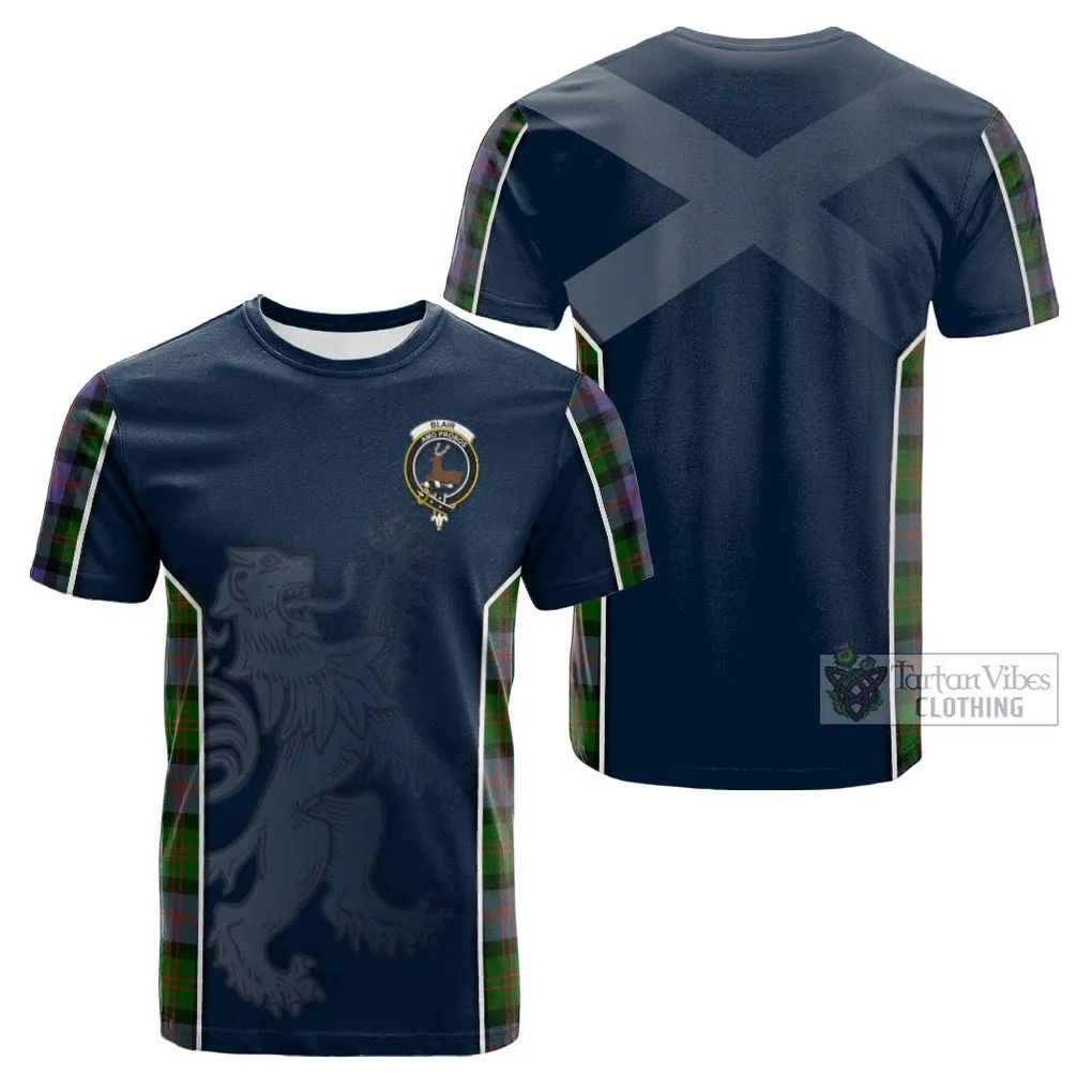 Blair Modern Tartan Cotton T-shirt with Family Crest and Lion Rampant Vibes Sport Style