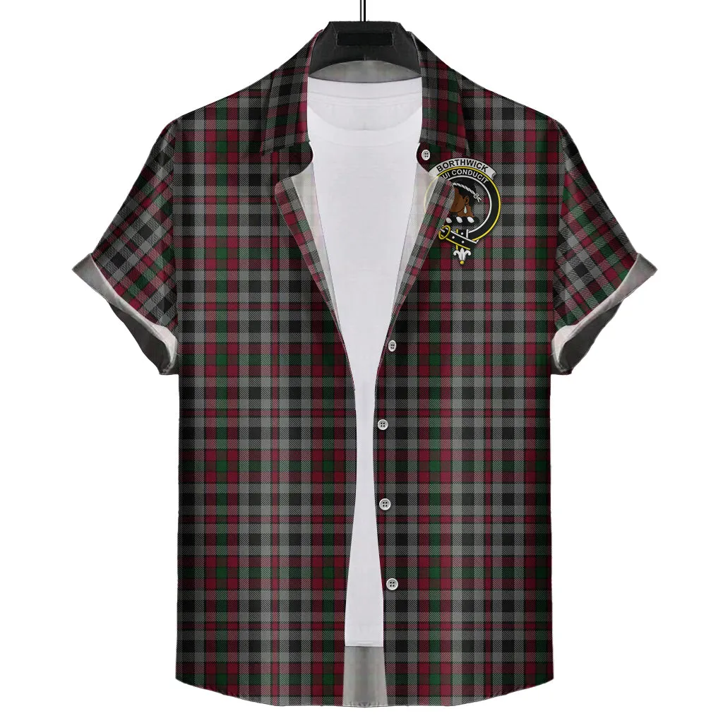 Borthwick Tartan Short Sleeve Button Down Shirt with Family Crest