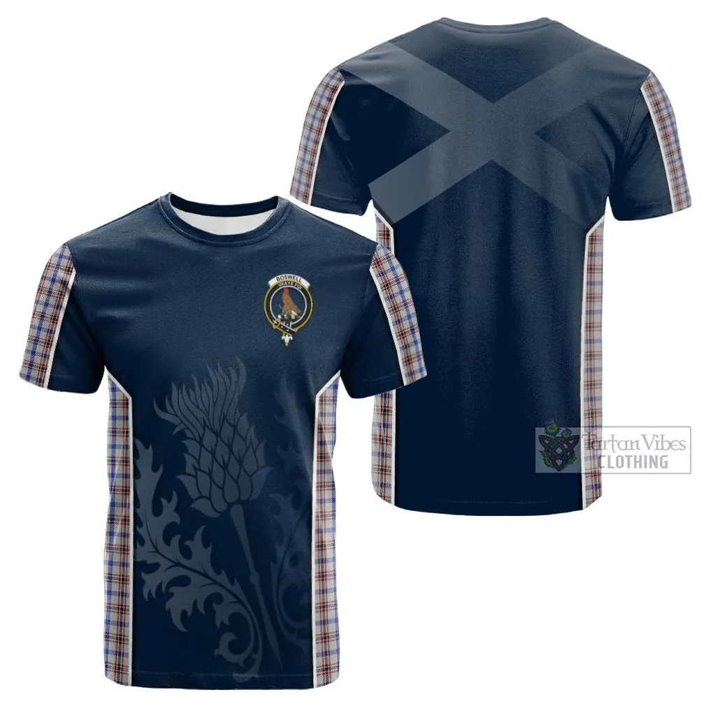 Boswell Tartan Cotton T-shirt with Family Crest and Scottish Thistle Vibes Sport Style