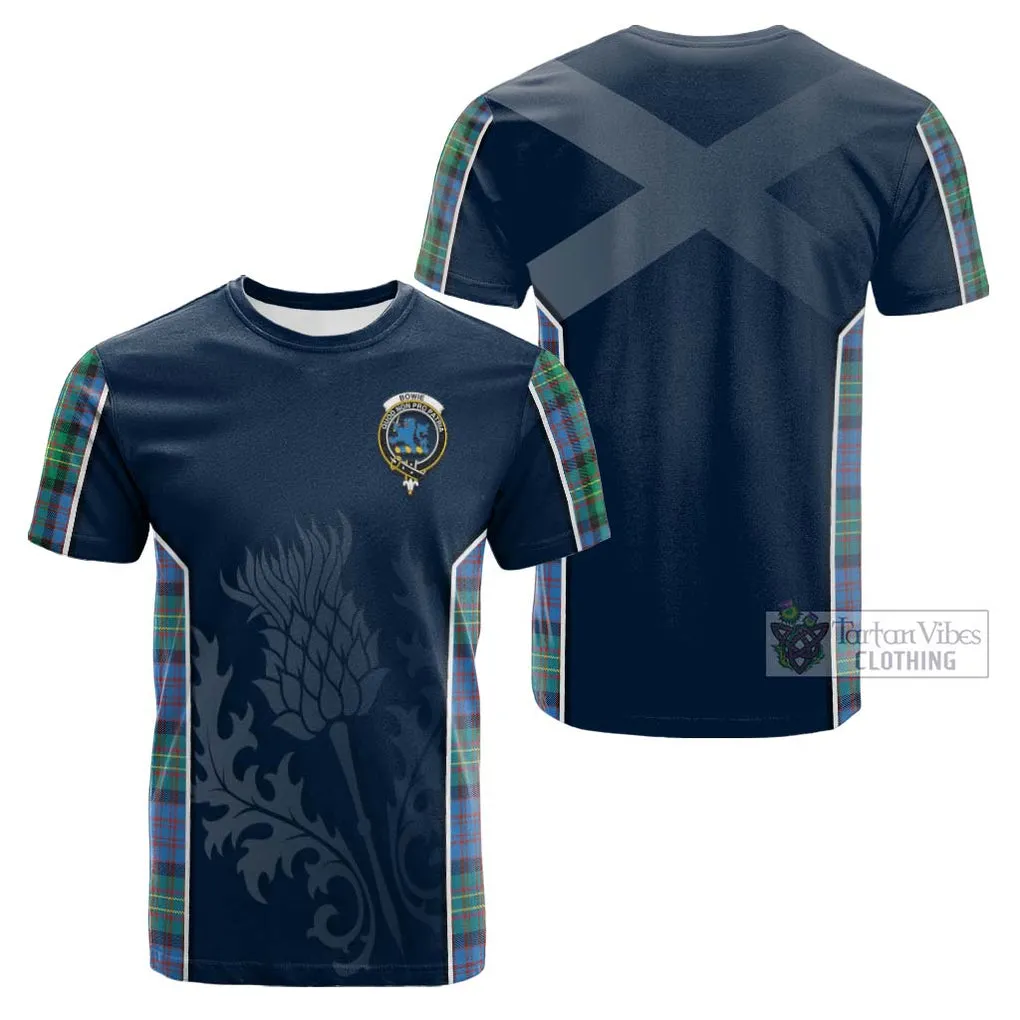 Bowie Ancient Tartan Cotton T-shirt with Family Crest and Scottish Thistle Vibes Sport Style