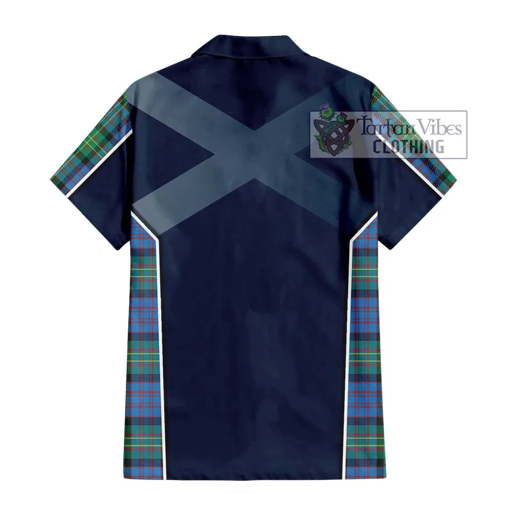 Bowie Ancient Tartan Short Sleeve Button Shirt with Family Crest and Lion Rampant Vibes Sport Style