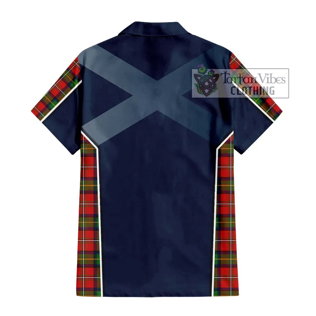 Boyd Tartan Short Sleeve Button Shirt with Family Crest and Lion Rampant Vibes Sport Style