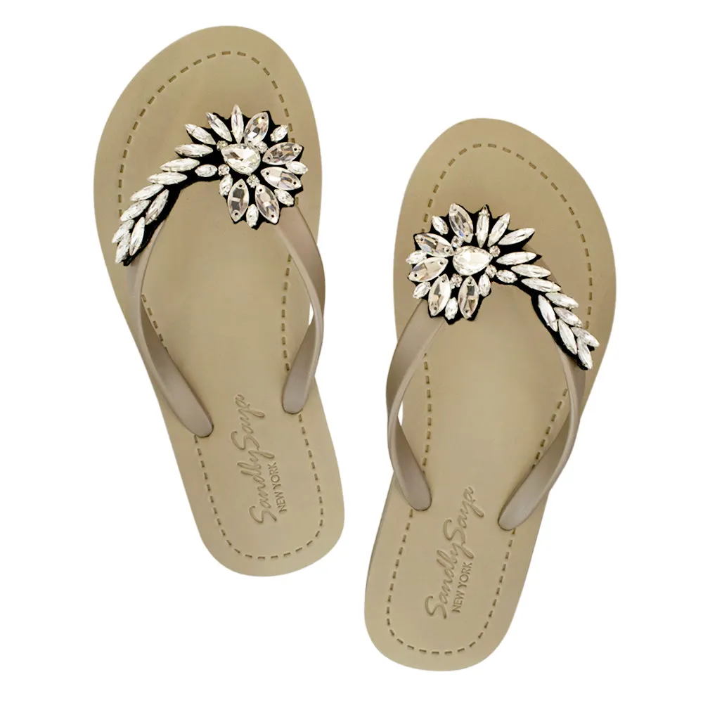 Broadway - Crystal Rhine Stone Embellished Women's Flat Flip Flops Sandal