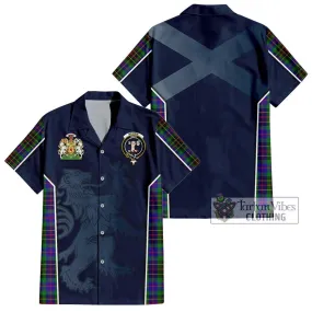 Brodie Hunting Modern Tartan Short Sleeve Button Shirt with Family Crest and Lion Rampant Vibes Sport Style