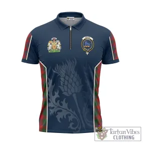 Bruce Old Tartan Zipper Polo Shirt with Family Crest and Scottish Thistle Vibes Sport Style