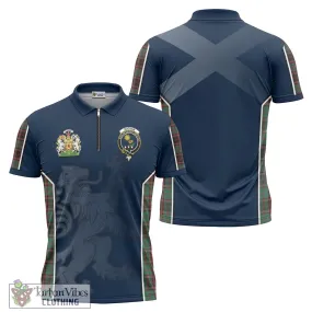 Buchan Ancient Tartan Zipper Polo Shirt with Family Crest and Lion Rampant Vibes Sport Style