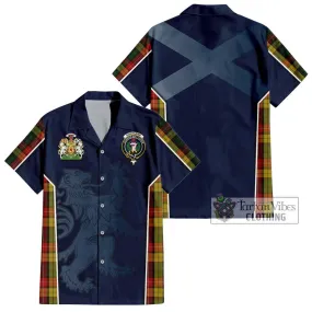 Buchanan Tartan Short Sleeve Button Shirt with Family Crest and Lion Rampant Vibes Sport Style