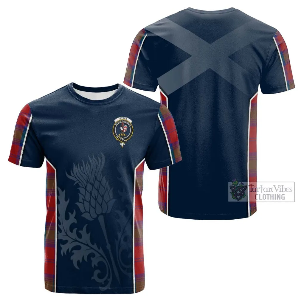 Byres (Byses) Tartan Cotton T-shirt with Family Crest and Scottish Thistle Vibes Sport Style