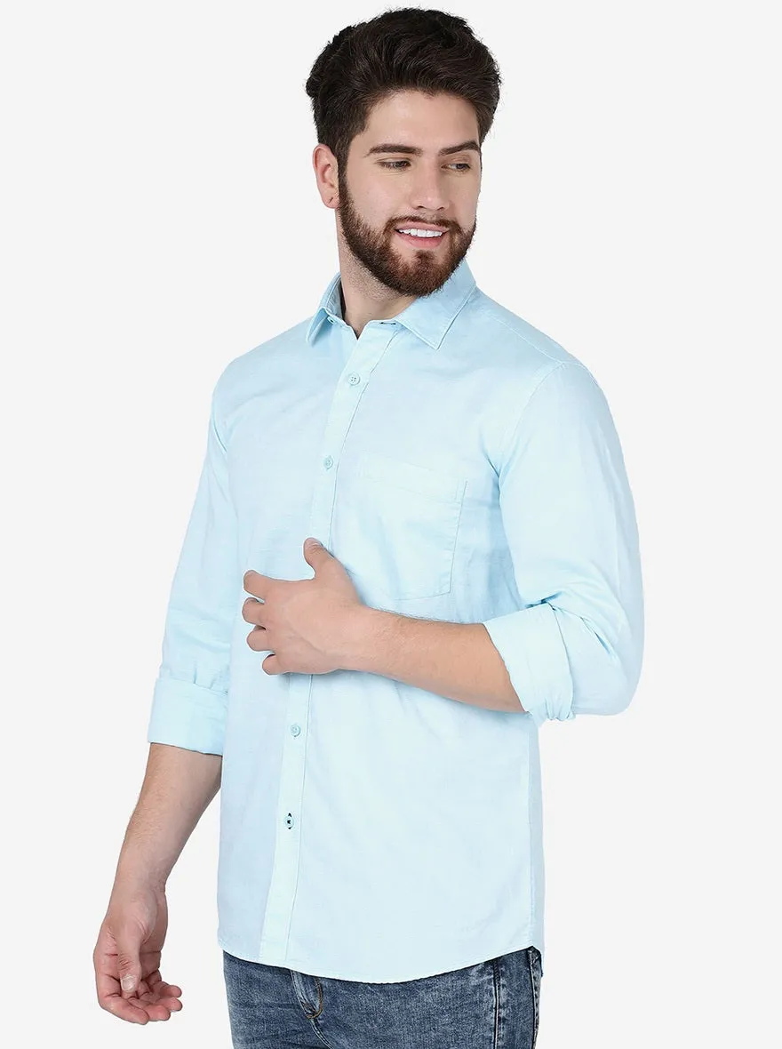 Capri Blue Solid Slim Fit Semi Casual Shirt | JadeBlue