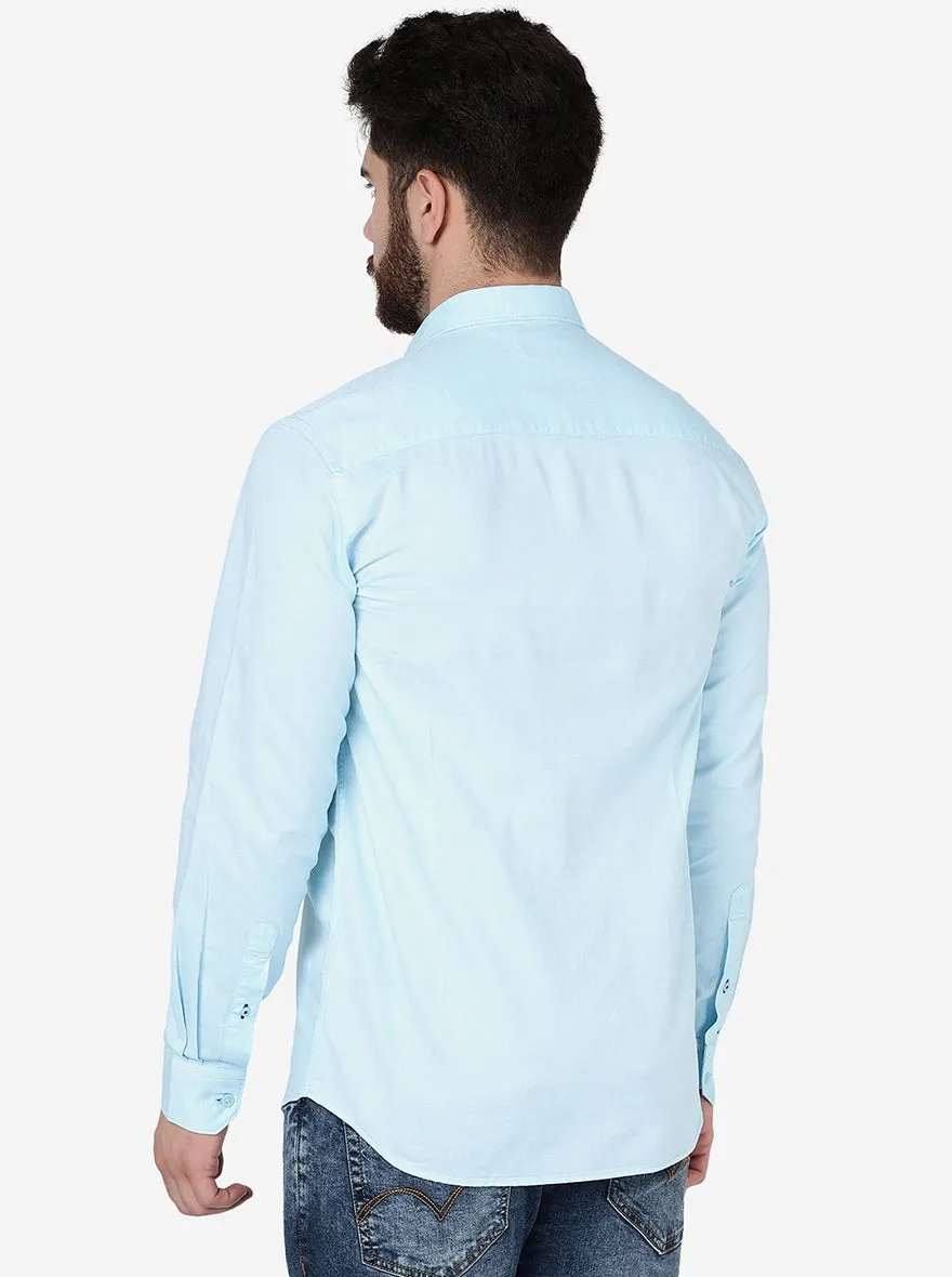 Capri Blue Solid Slim Fit Semi Casual Shirt | JadeBlue