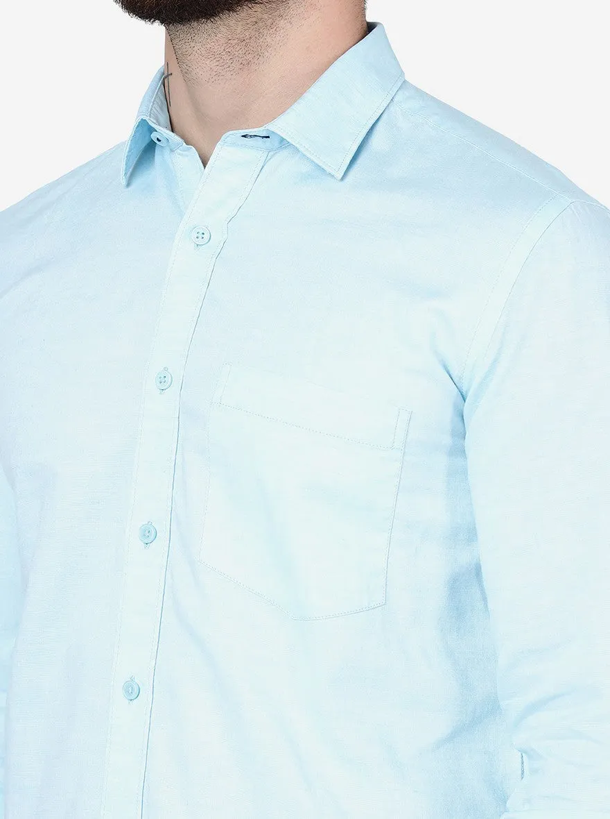 Capri Blue Solid Slim Fit Semi Casual Shirt | JadeBlue