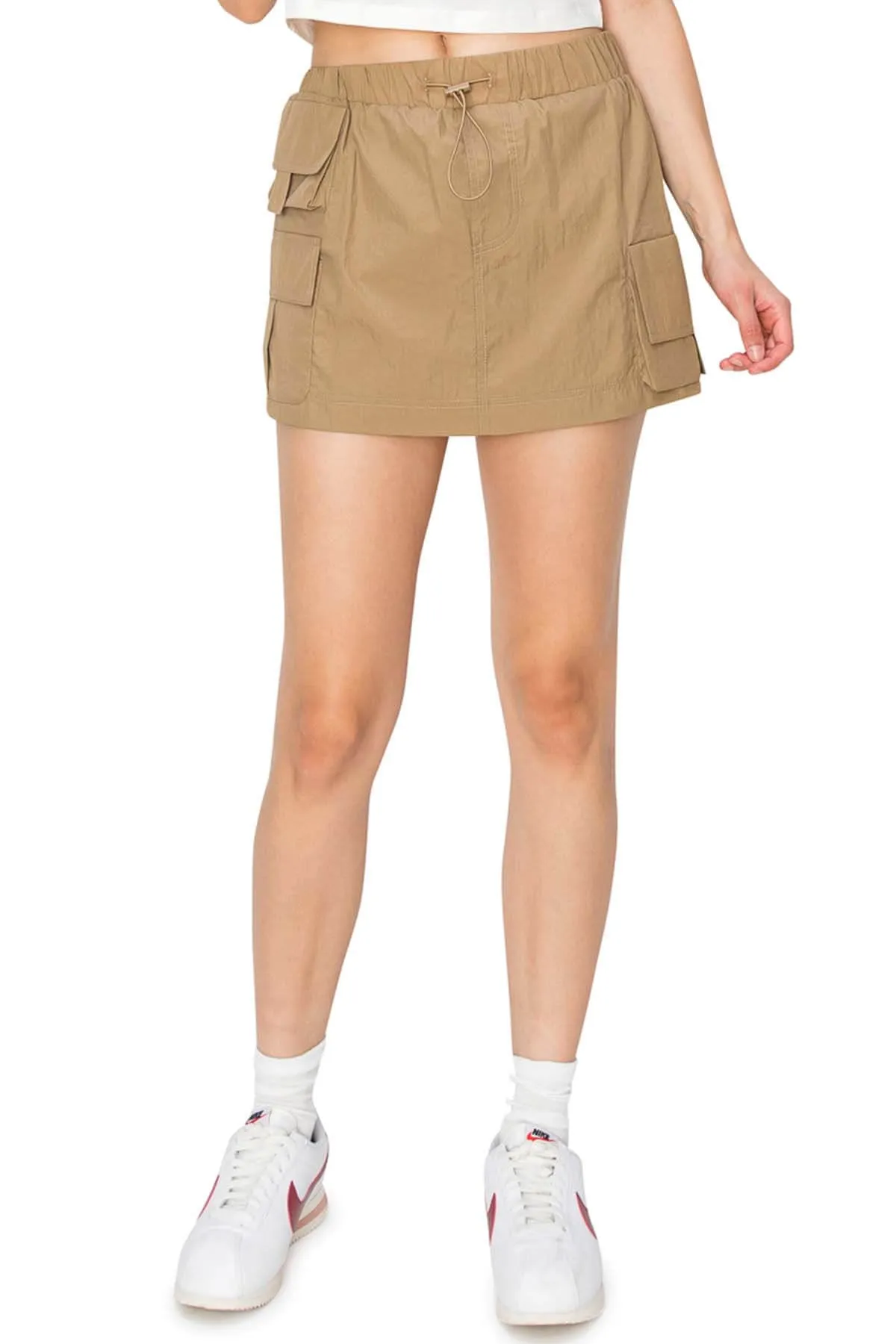 Cargo Waist String Mini Skirt - Khaki