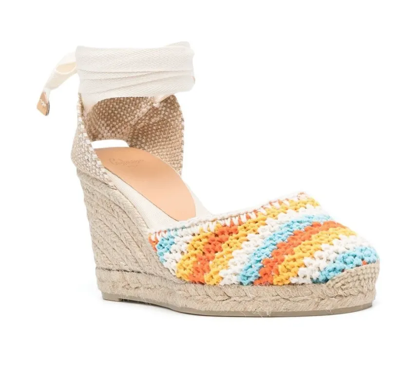 Castañer Carina 80 Orange Crochet Wedge Espadrille