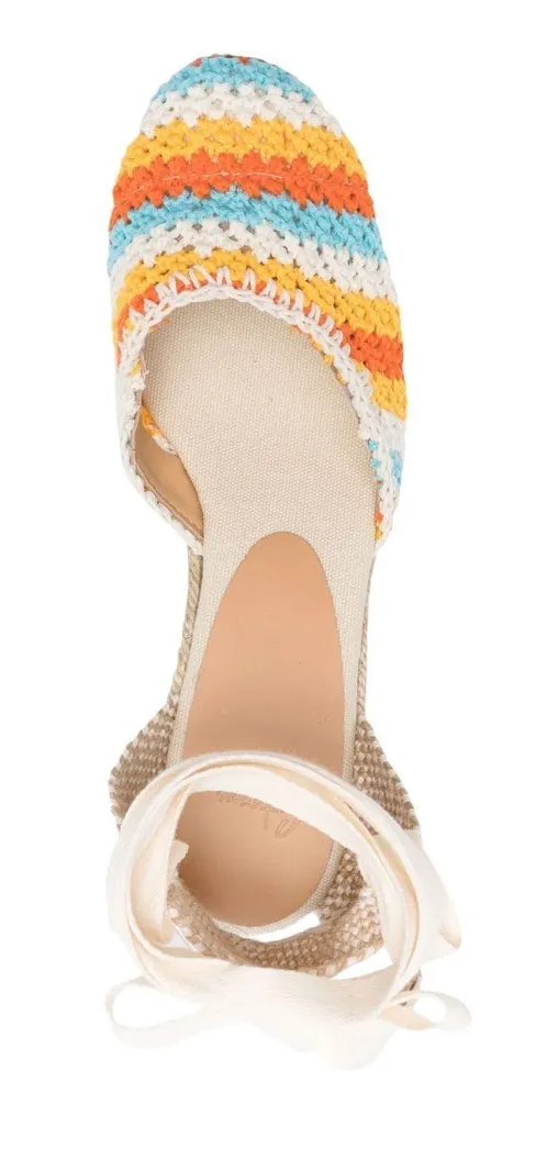 Castañer Carina 80 Orange Crochet Wedge Espadrille