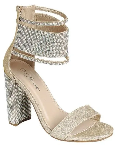 Champagne Womens Rhinestone Ankle Cuff Sandals