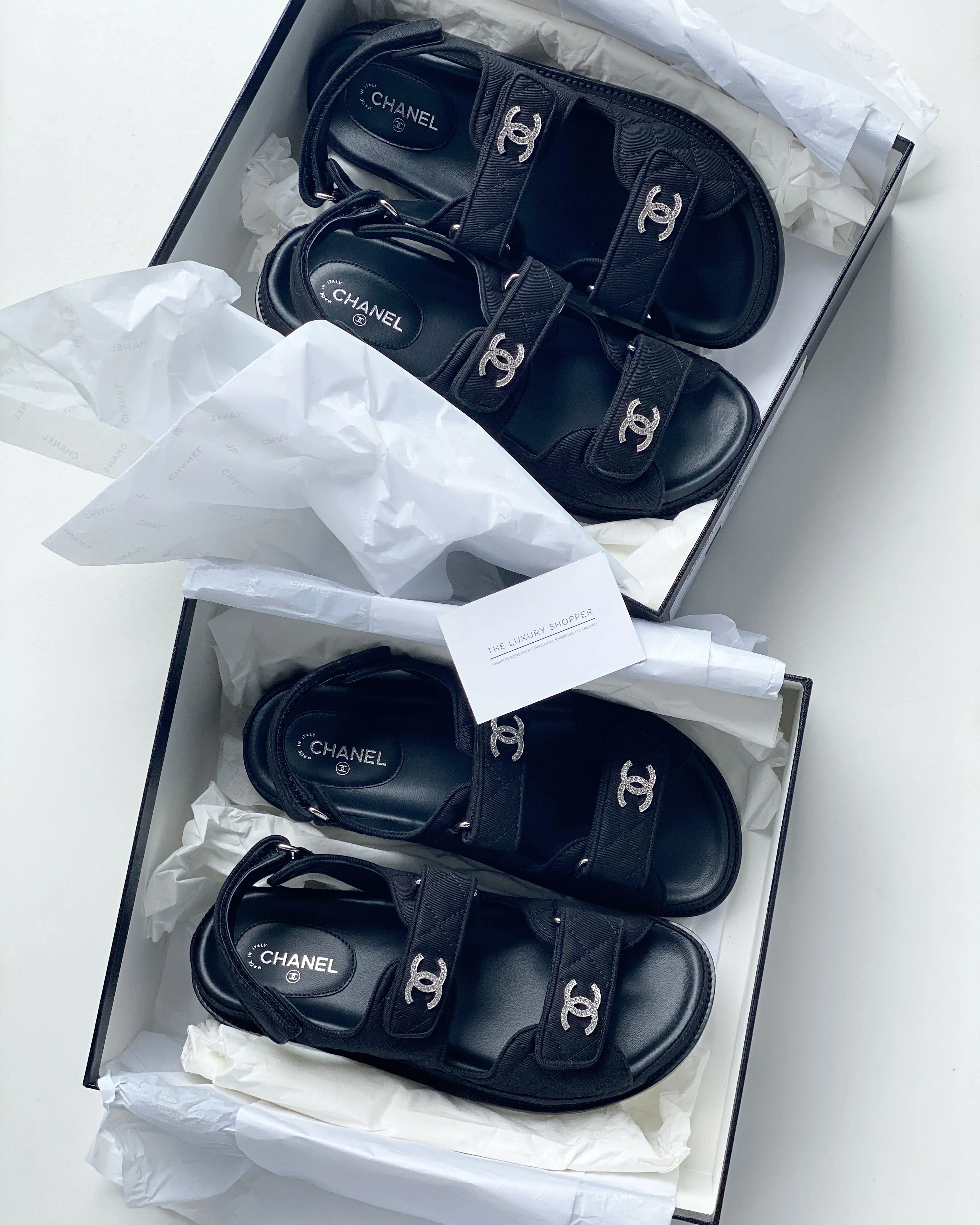 Chanel Fabric Crystal CC 'Dad' Sandals (Black)