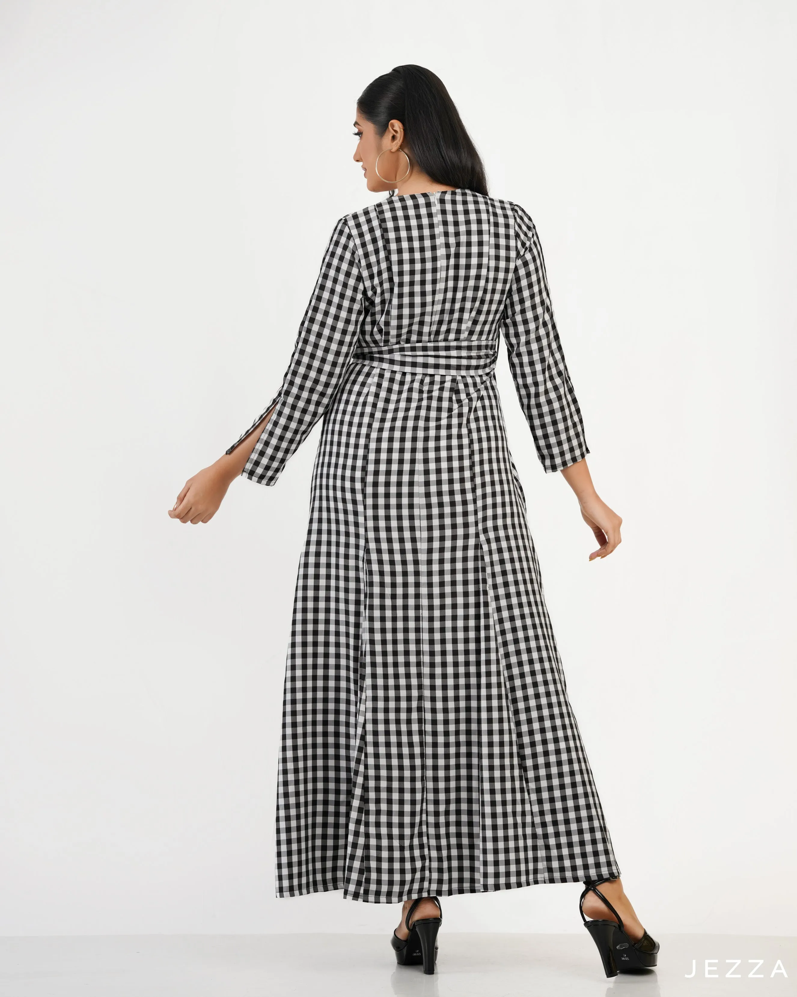 Checked Polyester A Line Dress 58803