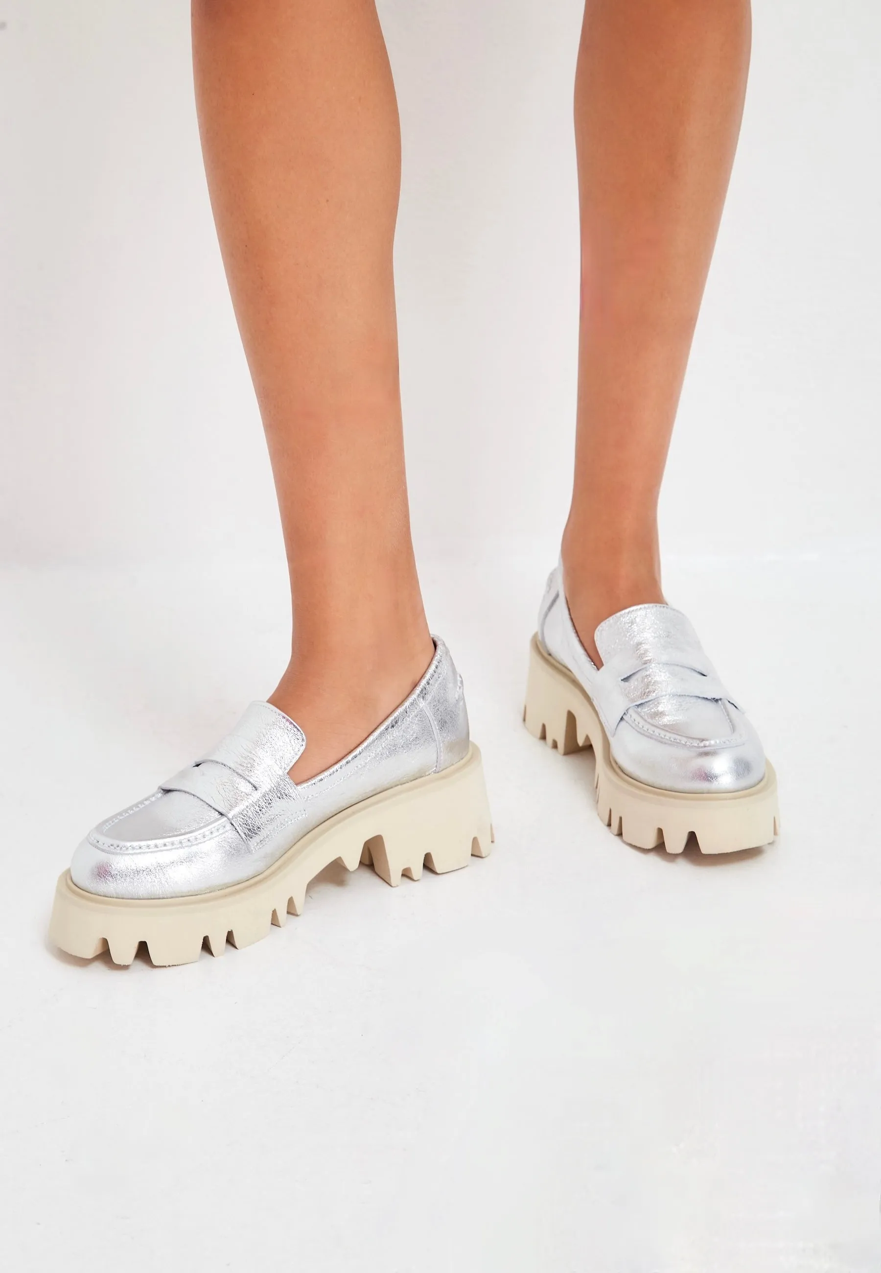 Chunky Platform Loafers - Silver