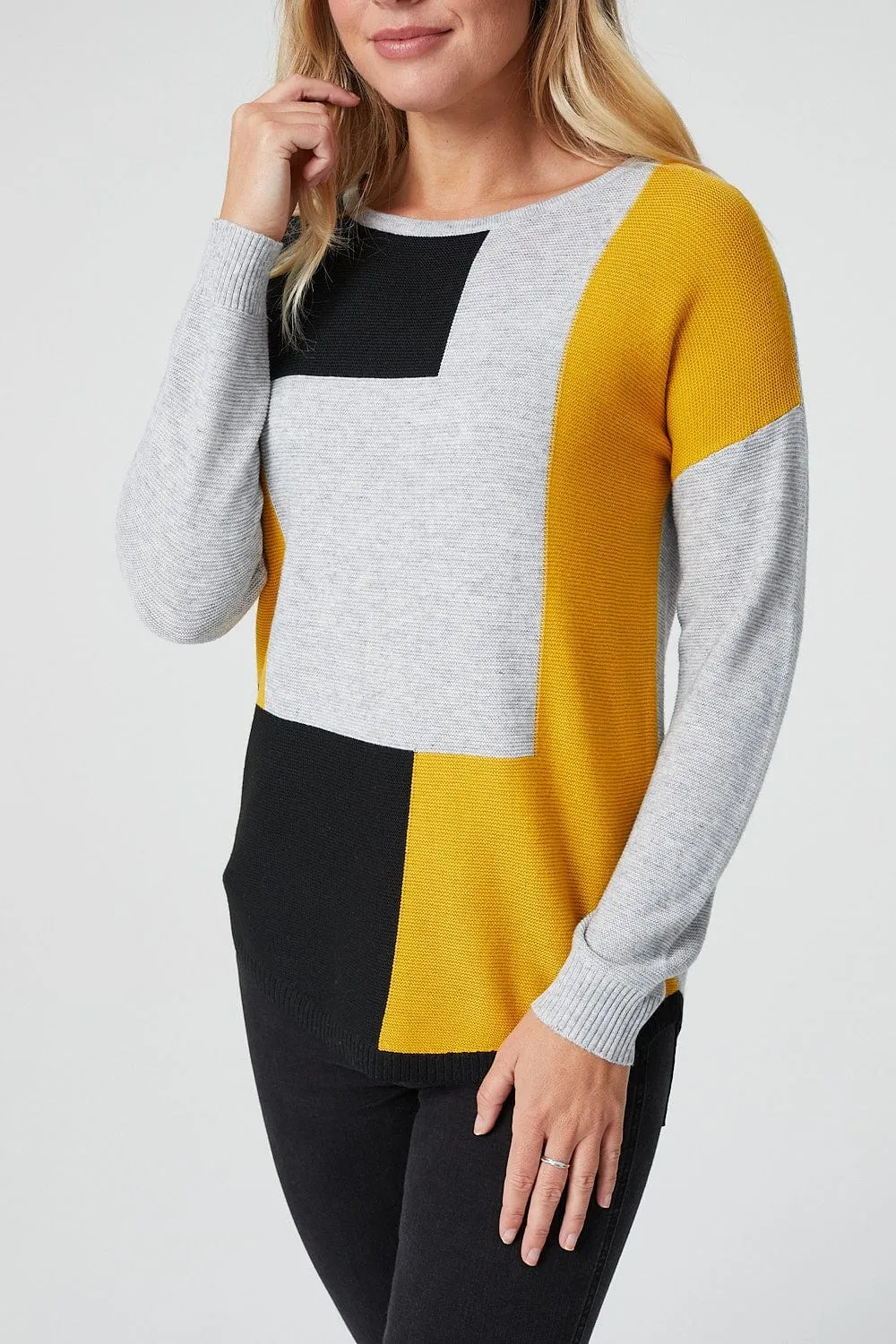 Colour Block Long Sleeve Knitted Sweater