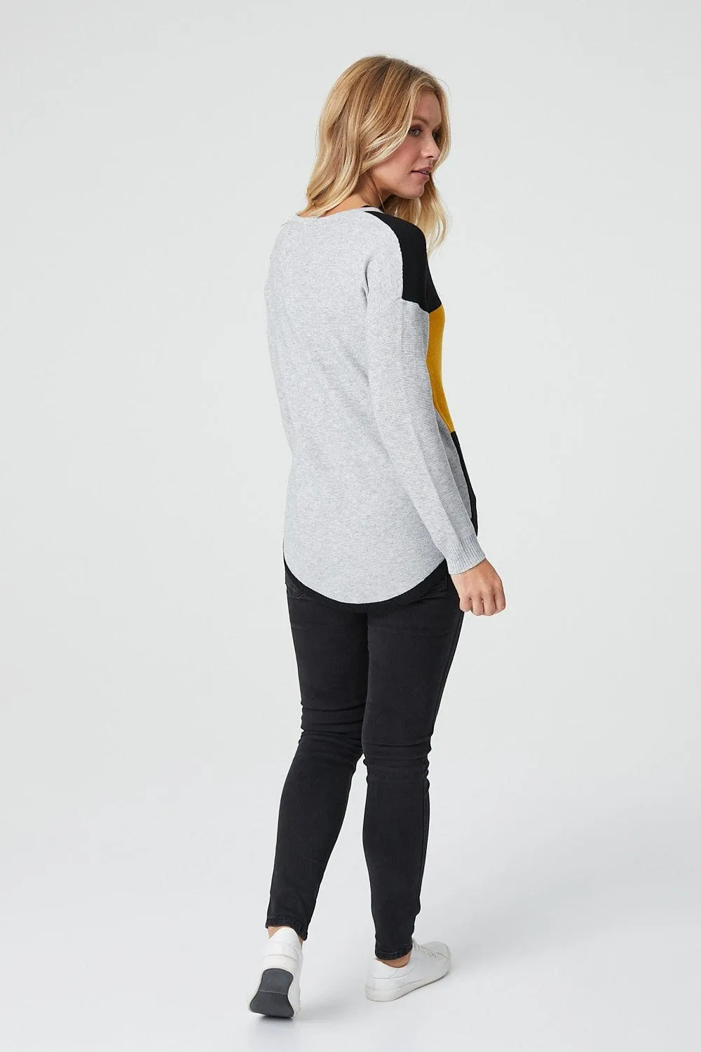 Colour Block Long Sleeve Knitted Sweater