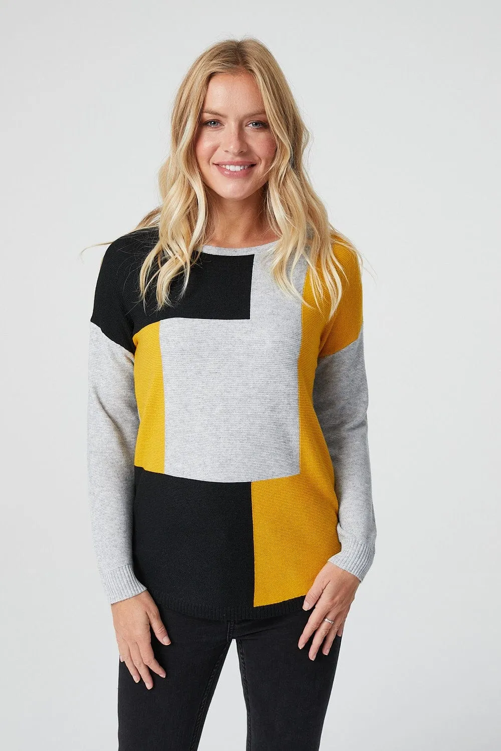 Colour Block Long Sleeve Knitted Sweater