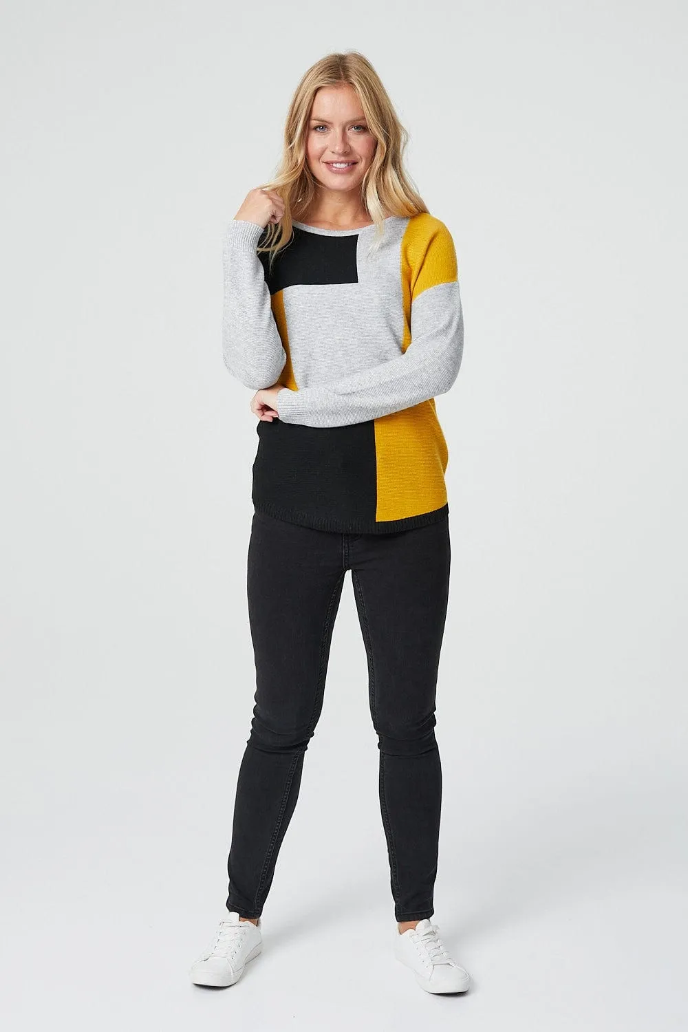 Colour Block Long Sleeve Knitted Sweater