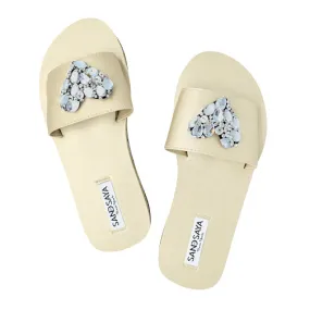 Crystal Heart - Waterproof Espadrille Flat-Rhinestone Womens Embellished Sandals