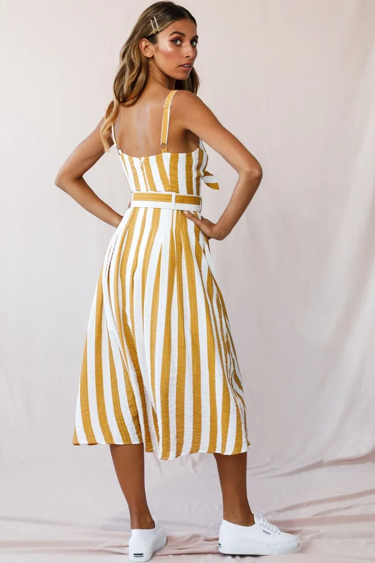 Crystal Tied Knot Belt Midi Dress Mustard