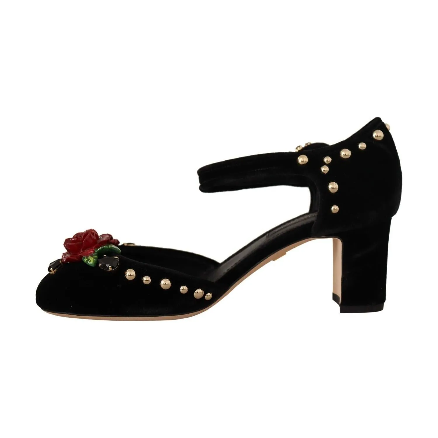 Dolce & Gabbana Black Crystal Rose Heel Sandals