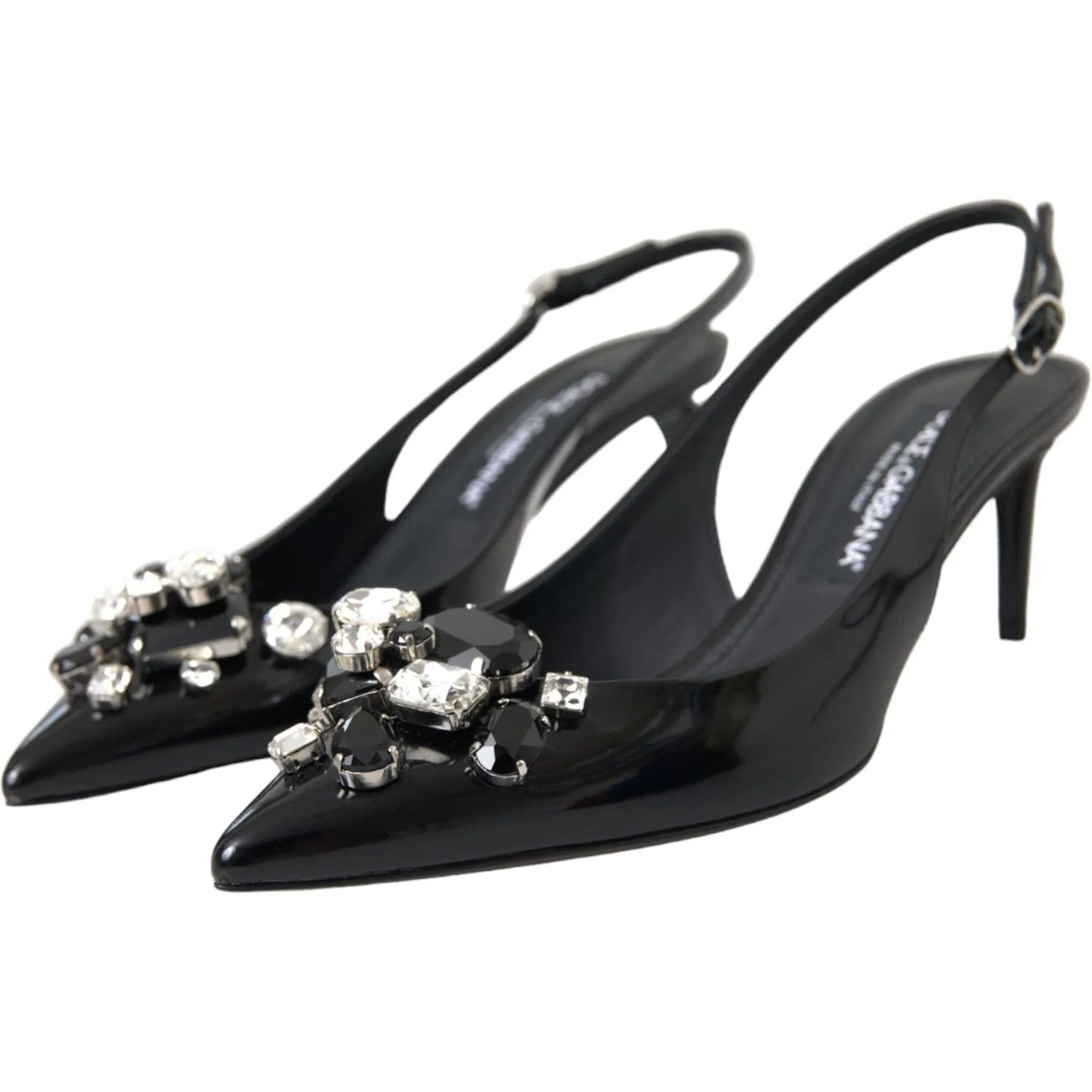 Dolce & Gabbana Black Patent Leather Crystal Slingback Shoes