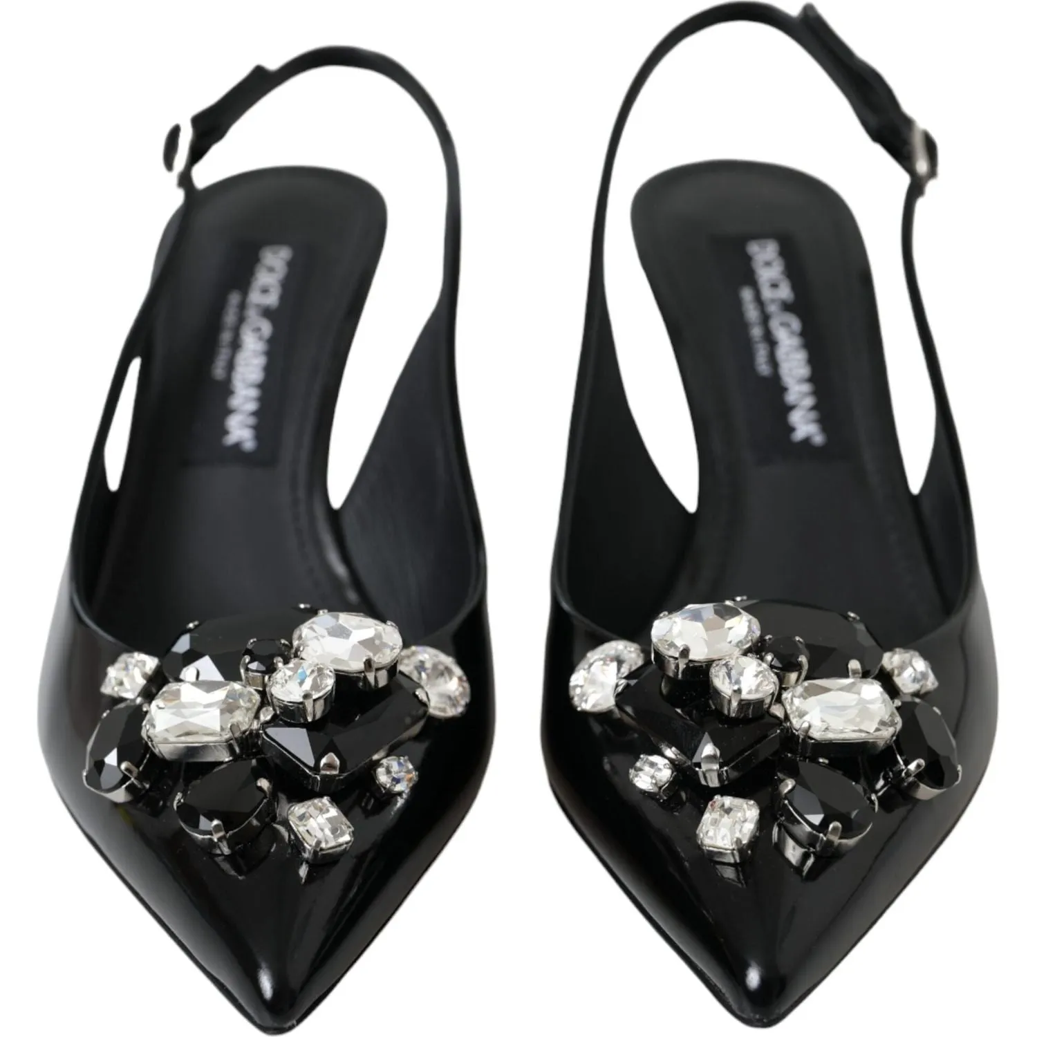 Dolce & Gabbana Black Patent Leather Crystal Slingback Shoes