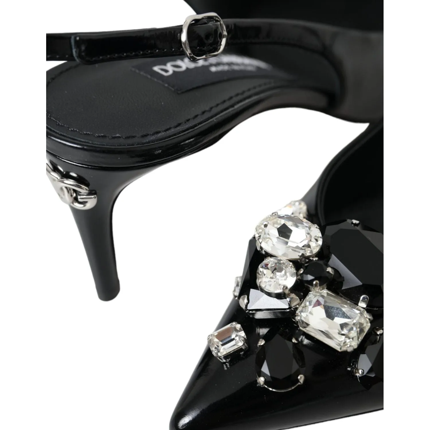 Dolce & Gabbana Black Patent Leather Crystal Slingback Shoes