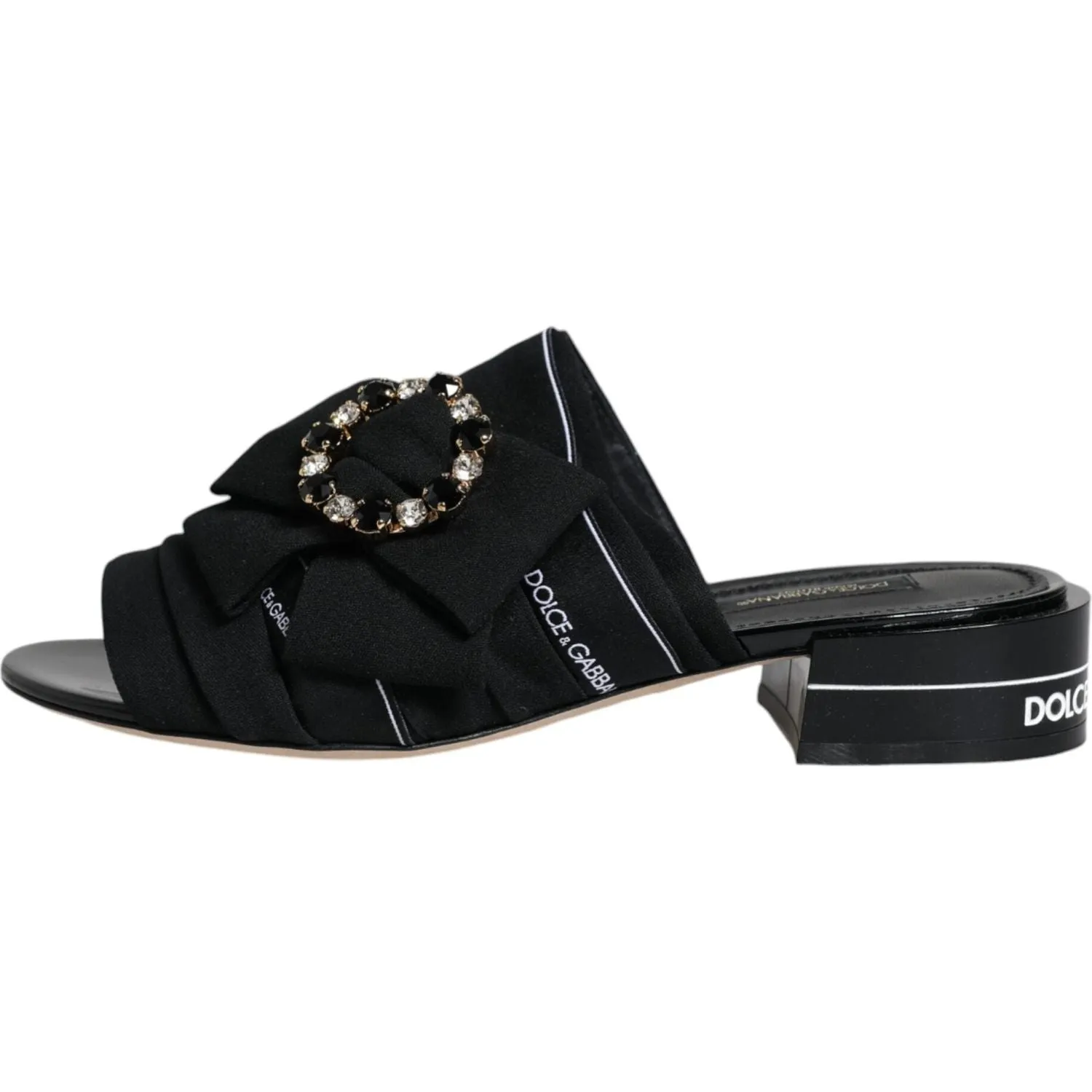 Dolce & Gabbana Black White Crystal Slides Sandals Shoes