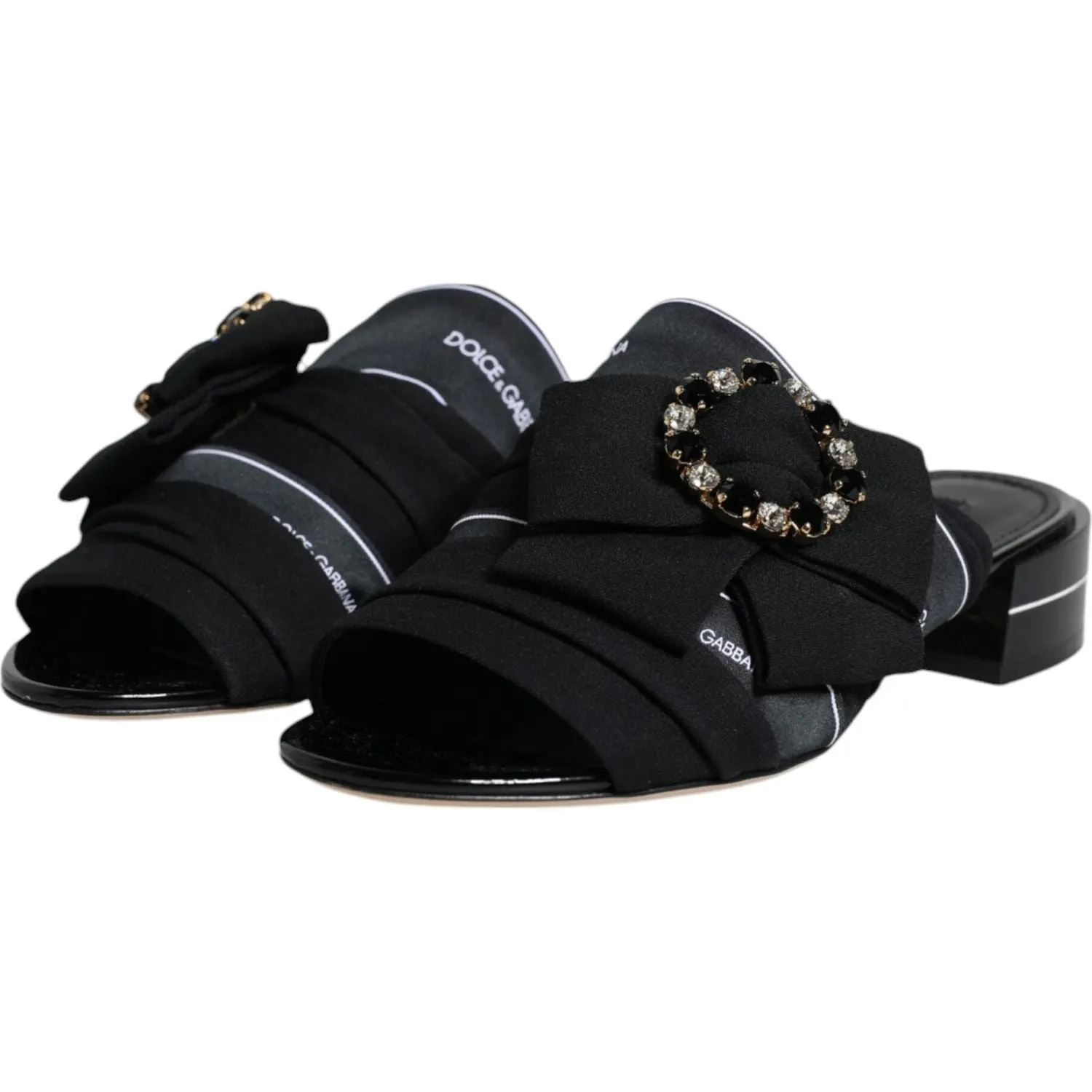 Dolce & Gabbana Black White Crystal Slides Sandals Shoes