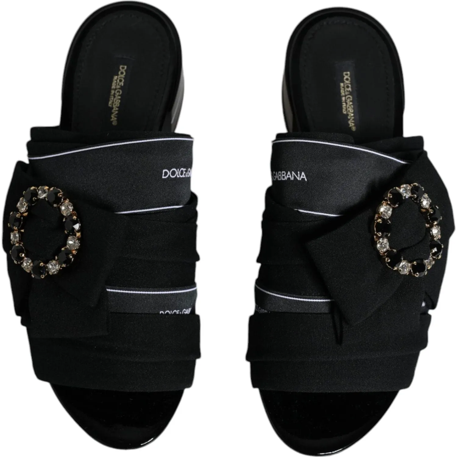 Dolce & Gabbana Black White Crystal Slides Sandals Shoes