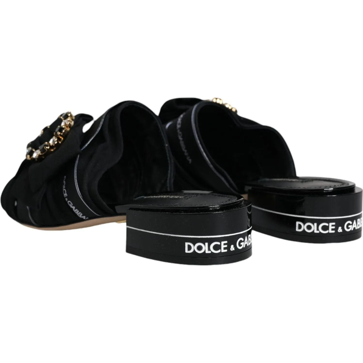 Dolce & Gabbana Black White Crystal Slides Sandals Shoes