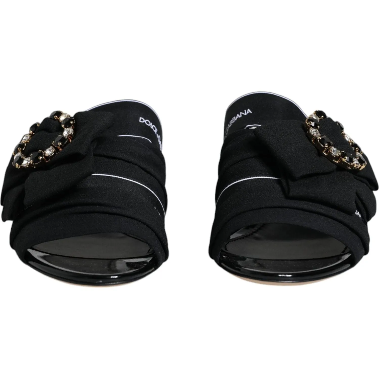 Dolce & Gabbana Black White Crystal Slides Sandals Shoes