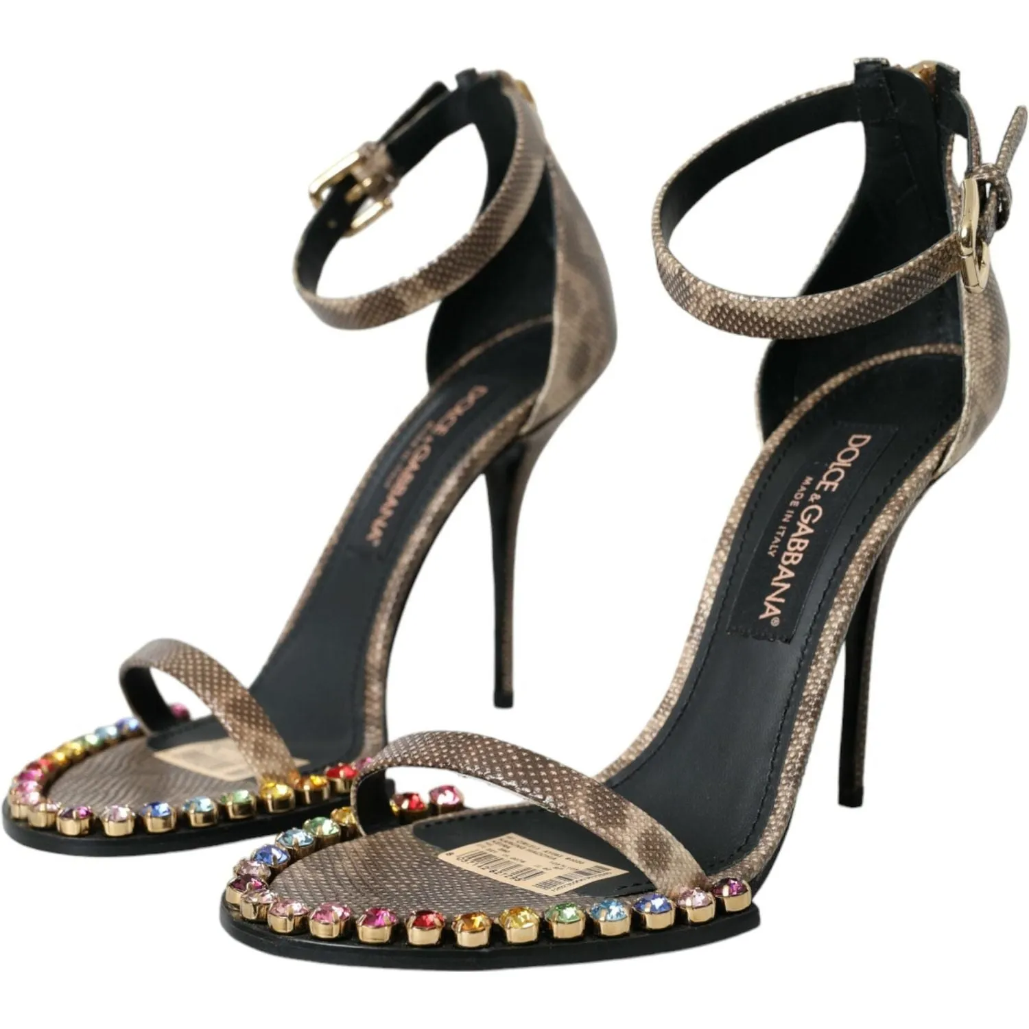 Dolce & Gabbana Brown Exotic Leather Crystal Sandals Shoes