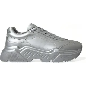 Dolce & Gabbana Elegant Silver Calfskin Leather Sneakers