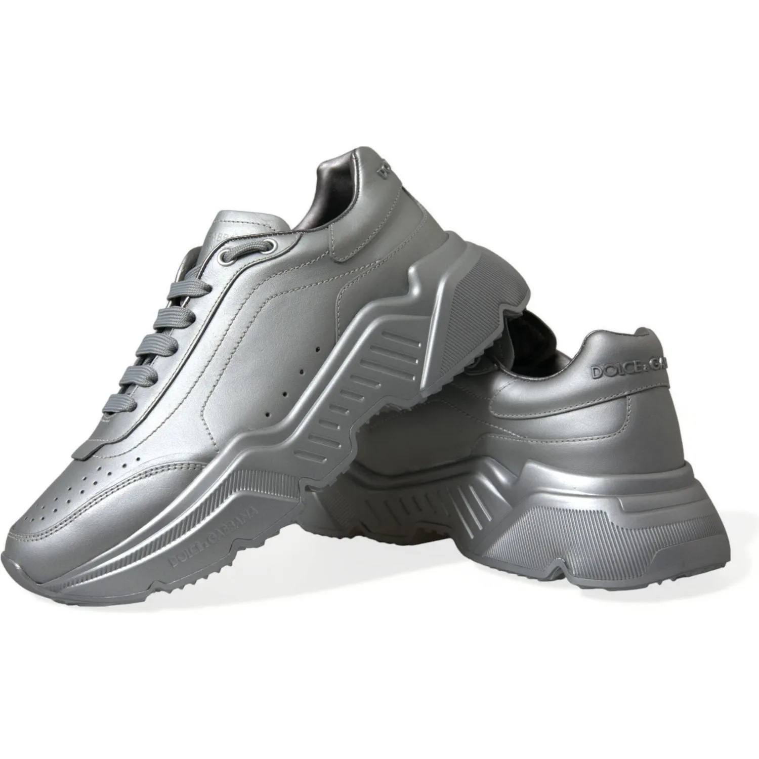 Dolce & Gabbana Elegant Silver Calfskin Leather Sneakers