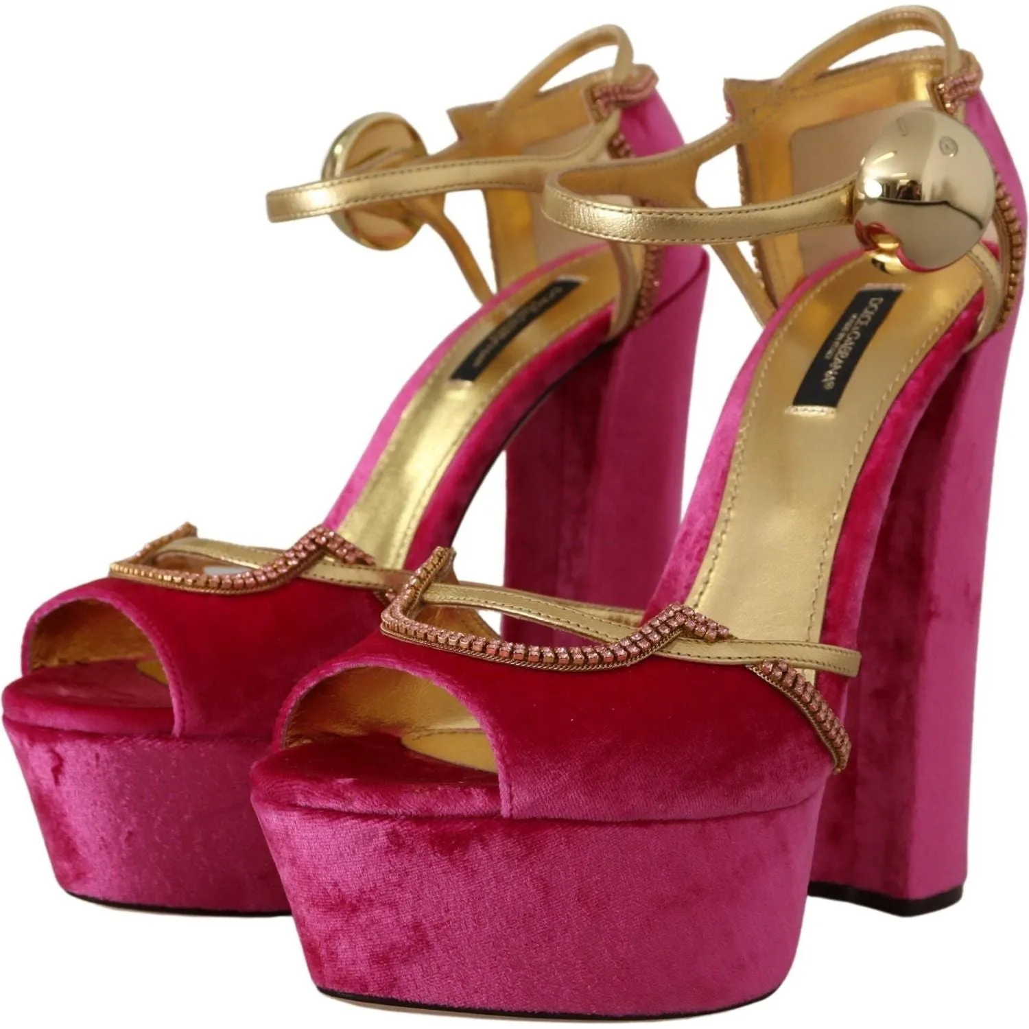 Dolce & Gabbana Ethereal Pink Velvet Crystal Sandals