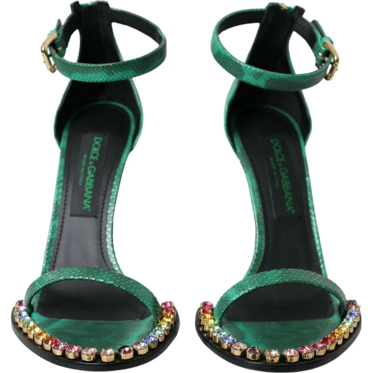 Dolce & Gabbana Green Exotic Leather Crystal Sandals Shoes